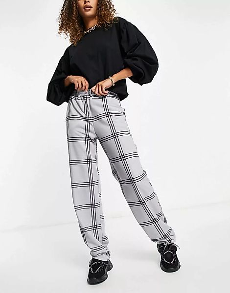 ASOS DESIGN – WFH – Anzug-Jogginghose aus Jersey in Grau mit Gitterkaromust günstig online kaufen