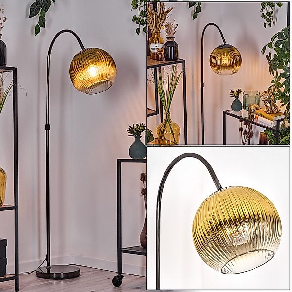hofstein Stehlampe Stehlampe Metall/Riffelglas in Schwarz/Chrom/Gold/Klar günstig online kaufen