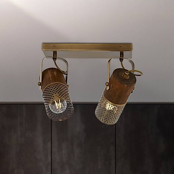 Deckenlampe Albrecht antikgold Länge 32 cm Metall/Holz 2flg. günstig online kaufen