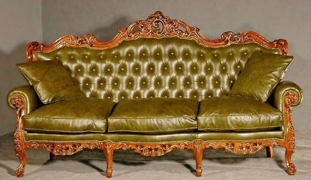 Casa Padrino Sofa Luxus Barock Leder Sofa Grün / Braun - Prunkvolles Wohnzi günstig online kaufen