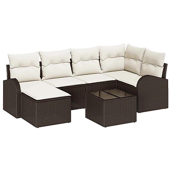 vidaXL Garten-Sofa-Set mit Kissen 7-Tlg Braun und Weiß Poly Rattan 3354787 günstig online kaufen