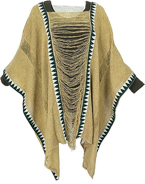 Guru-Shop Langjacke Boho Poncho, extravaganter Poncho - hellbraun günstig online kaufen