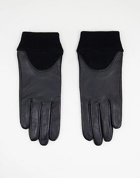 ASOS DESIGN – Touchscreen-Handschuhe aus Leder in Schwarz mit gerippten Bün günstig online kaufen