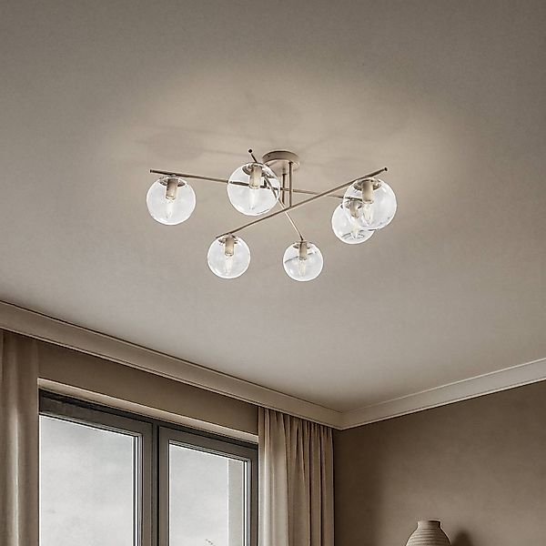 Deckenleuchte Zoe, beige, Länge 72 cm, 6-flammig, Glas, E14 günstig online kaufen