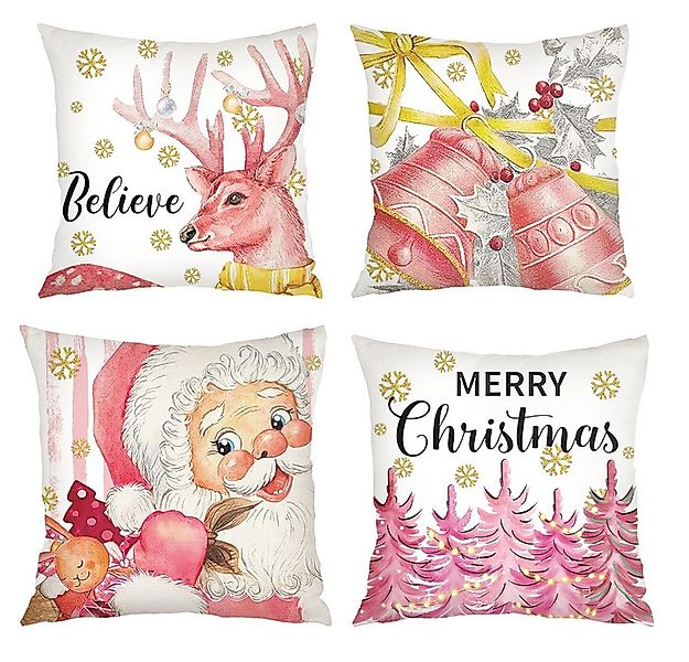 Coonoor Kissenbezüge Weihnachten Leinen Kissenbezüge 4 Stück, 45x45 cm Zier günstig online kaufen