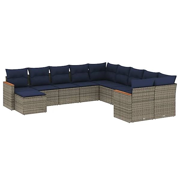 vidaXL 11-Tlg Gartensofa-Set mit Kissen Grau Polyrattan 3226572 günstig online kaufen