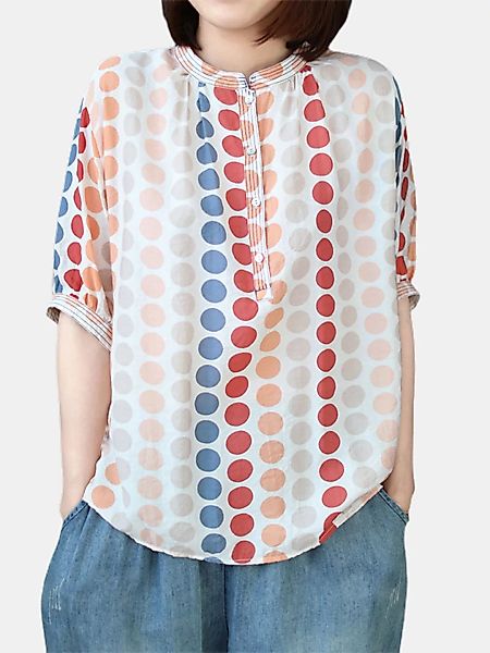 Polka Dot Print Halbarm Casual T-Shirt für Damen günstig online kaufen
