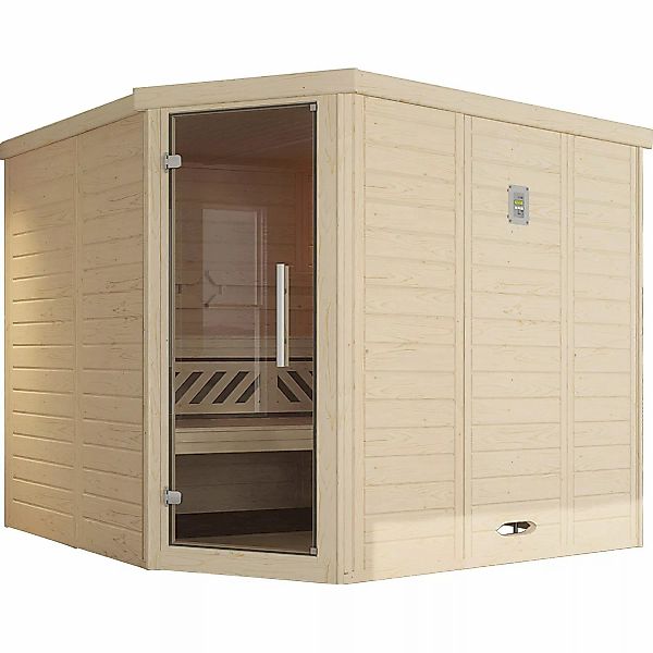 Weka Massivholzelementsauna Kemi Eck 2 Sparset 9 kW BioS Glastür günstig online kaufen