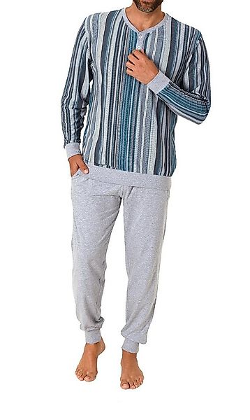Normann Pyjama Herren Schlafanzug in Streifenoptik, Bündchen und Knopfleist günstig online kaufen