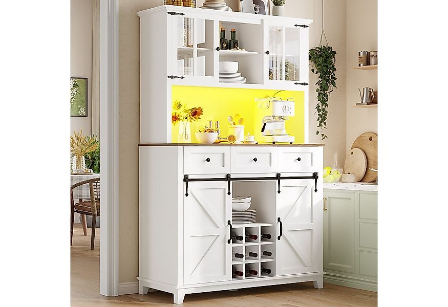 Flieks Küchenbuffet mit LED-Beleuchtung und Weinregal (Vitrinenschrank mit günstig online kaufen
