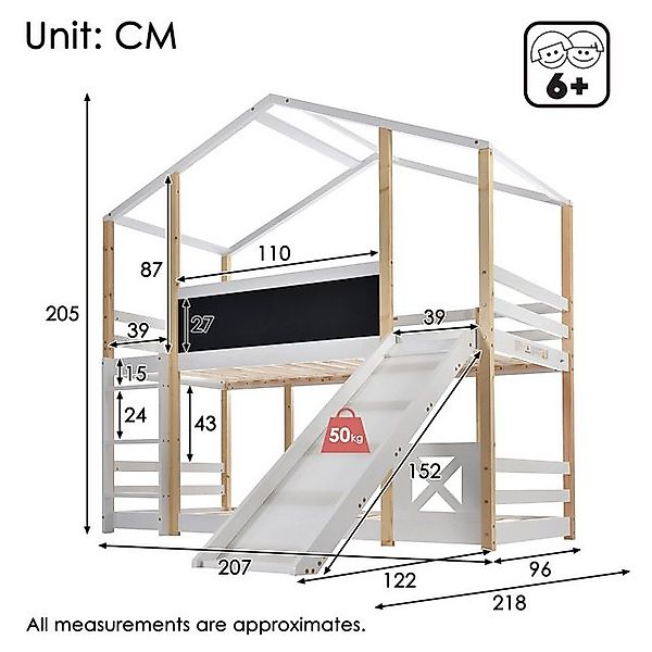 Flieks Etagenbett, Hochbett Hausbett Kinderbett Kiefernholzbett 90x200cm günstig online kaufen