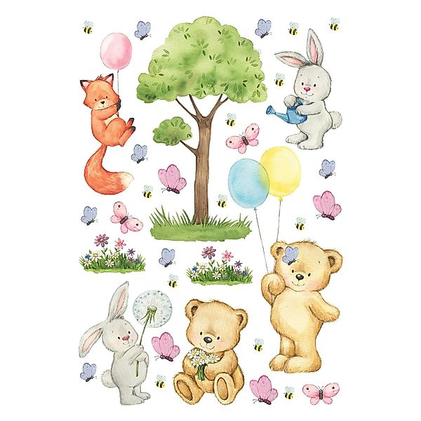 Sanders & Sanders Wandtattoo Wald Mit Waldtieren Multicolor 65 x 42.5 cm 60 günstig online kaufen