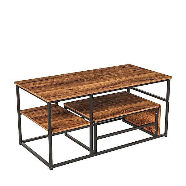 PXloue Satztische 2 Stk. Rechteckiger Couchtisch mit Metallgestell in Braun günstig online kaufen