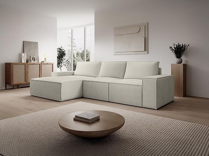 Ecksofa mit Schlaffunktion - Ecke links - Cord - Beige - AMELIA günstig online kaufen