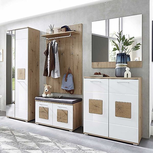 Garderobenkombination modern in Wildeichefarben Weiß (fünfteilig) günstig online kaufen