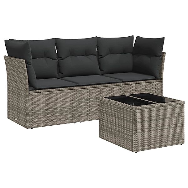 vidaXL 4-tlg Garten-Sofagarnitur mit Kissen Grau Poly Rattan Modell 22 günstig online kaufen