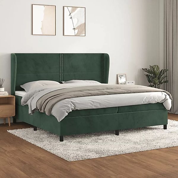 vidaXL Boxspringbett Boxspringbett mit Matratze Dunkelgrün 200x200 cm Samt günstig online kaufen