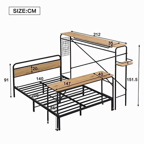 XDeer Metallbett Metallbett, Flachbetten + Tisch + Vertikaler Garderobenstä günstig online kaufen