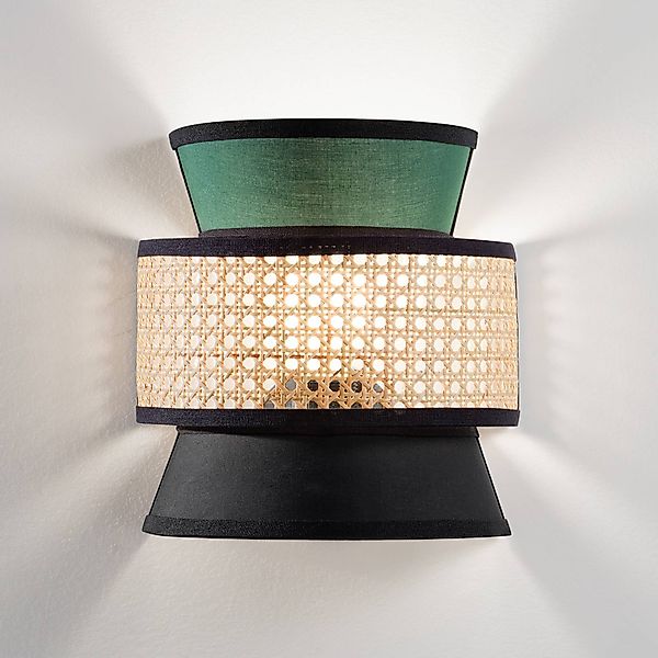 Wandlampe Gazebo, grün/schwarz/natur, 24 cm, Stoff/Rattan günstig online kaufen