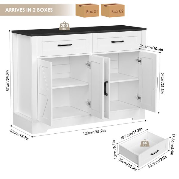 HOMECHO Buffet 120cm Küchenschrank mit 2 günstig online kaufen