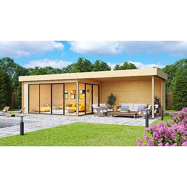 Fjordholz Gartenhaus Alu Concept 44 A mit Anbau 14mm Grau Imprägniert günstig online kaufen