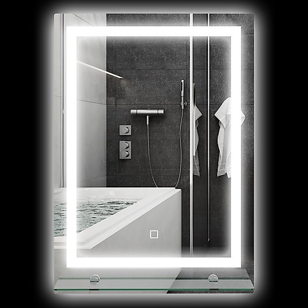 Kleankin Badspiegel Aluminium Hartglas Silber B50 x T2,7 x H70cm günstig online kaufen