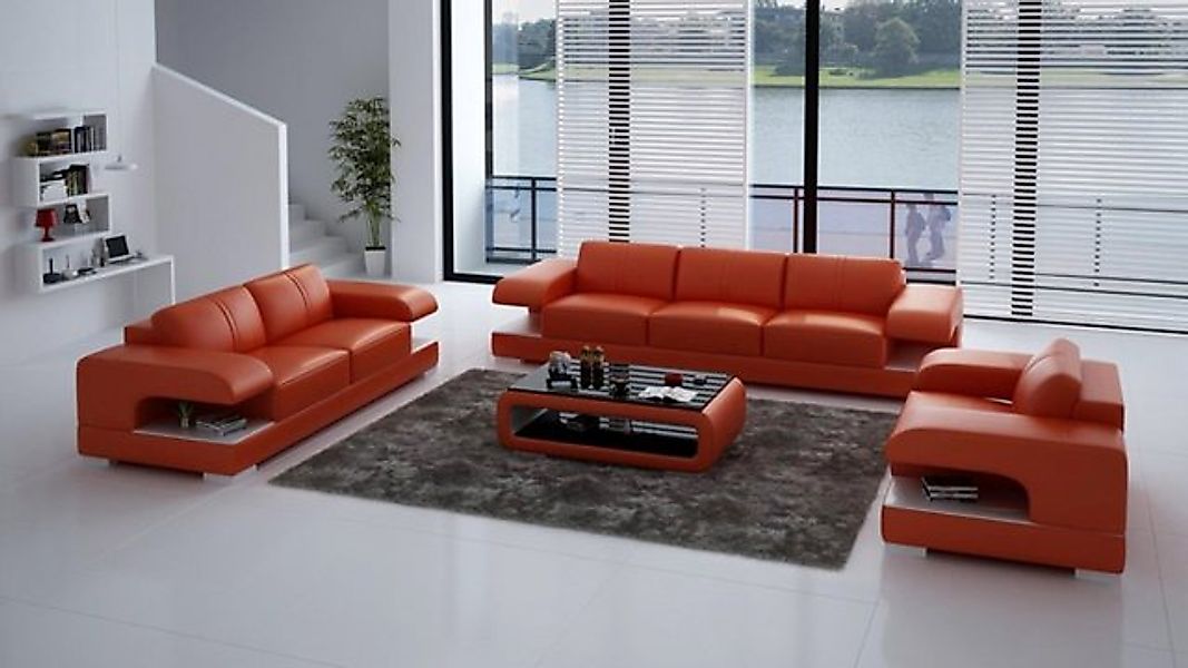 JVmoebel Sofa Beige Ledersofas Wohnlandschaft 3+2+1 mit LED Beleuchtung, Ma günstig online kaufen