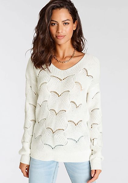 Laura Scott Strickpullover, mit V-neck und trendy Ajourmuster günstig online kaufen