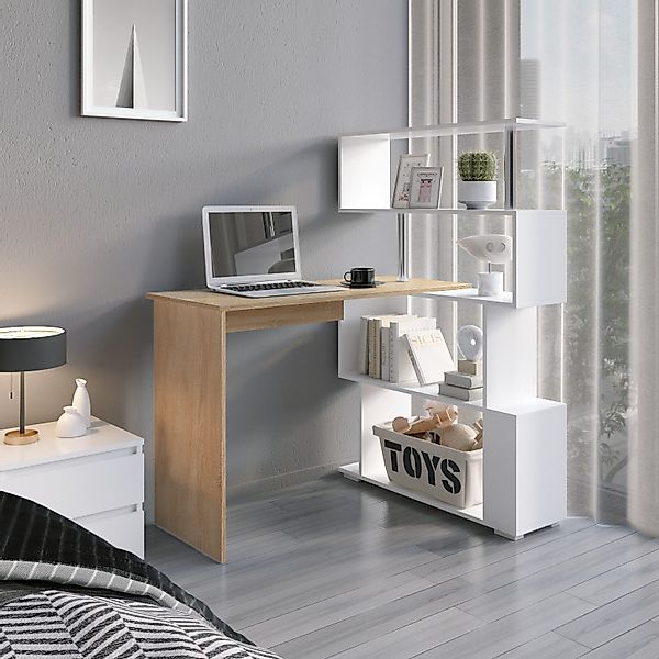 Mondeer Eckschreibtisch Schreibtisch, mit 360 Grad Drehbarem Bücherregal 15 günstig online kaufen