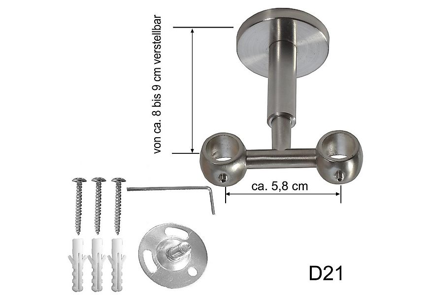 BASIT Gardinenstange Rohr Edelstahloptik 16 mm mit Deckenträgern 120 cm E12 günstig online kaufen
