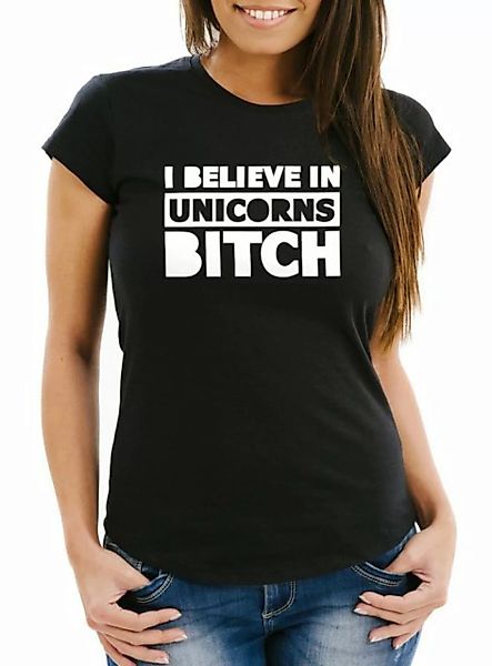 MoonWorks Print-Shirt Damen Spruch T-Shirt i believe in Unicorns bitch Slim günstig online kaufen