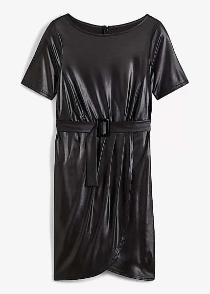 Kleid mit Bindegürtel, Lederimitat günstig online kaufen