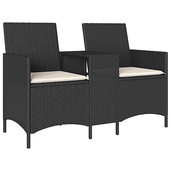 vidaXL Loungesofa Gartensofa 2-Sitzer mit Tisch und Kissen Schwarz Poly Rat günstig online kaufen