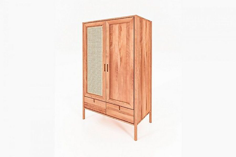 Natur24 Kleiderschrank Kleiderschrank Zola Kernbuche massiv mit Rattan 108x günstig online kaufen