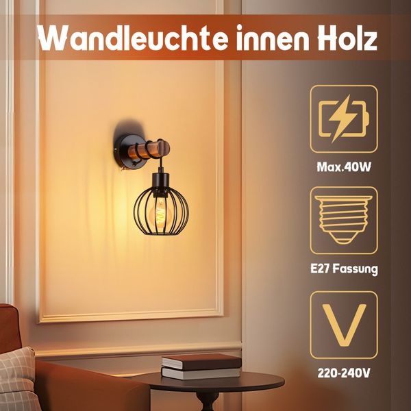 Nettlife Wandleuchte Holz Innen Wandlampe Vintage günstig online kaufen