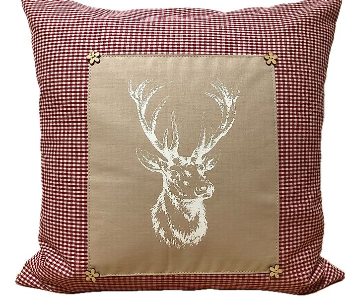 Ammerkind Dekokissen Landhausstil Kissenhülle *Hirsch* rot/beige kariert, 1 günstig online kaufen