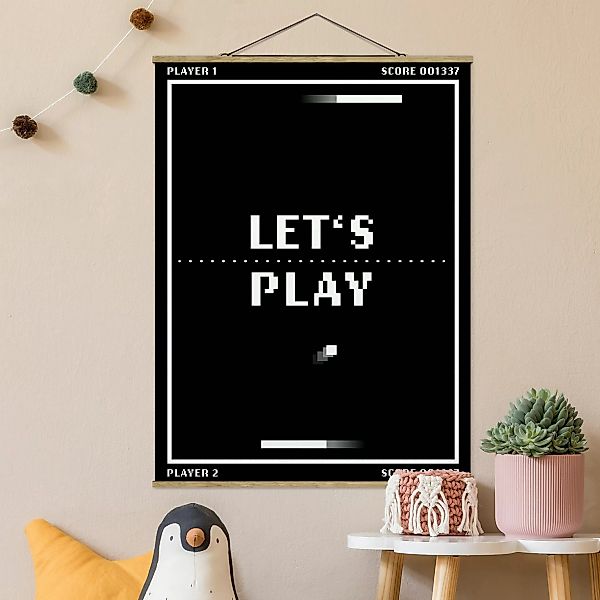 Stoffbild mit Posterleisten Klassik Videospiel in Schwarzweiß Let's Play günstig online kaufen