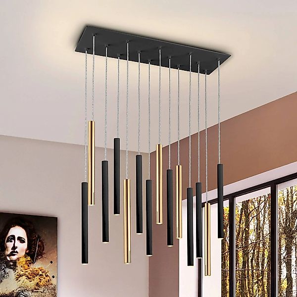 LED-Hängelampe Varas dimmbar, 14-flg., gold/schwarz, Metall günstig online kaufen