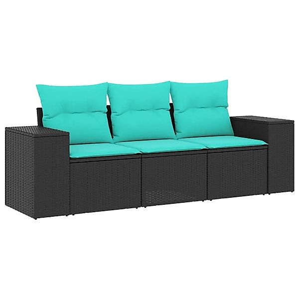 vidaXL 3-Tlg Gartensofa-Set mit Kissen Schwarzes Polyrattan 3222256 günstig online kaufen