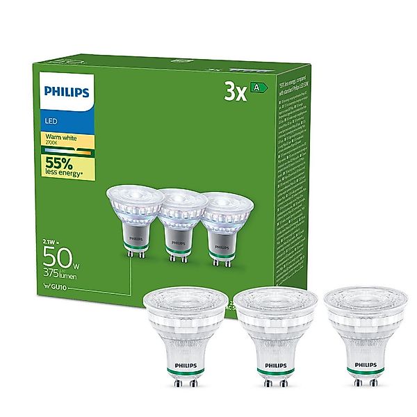 Philips LED-Leuchtmittel UltraEfficient 50W, GU10, 3 St., Warmweiß, 2700 K, günstig online kaufen