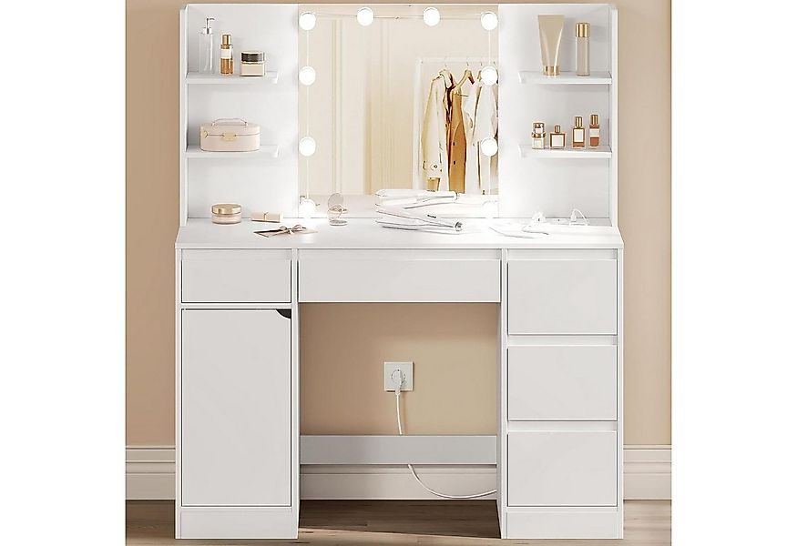 Woltu Schminktisch, weiß, mit Spiegel mit Beleuchtung und Steckdose, 110x14 günstig online kaufen