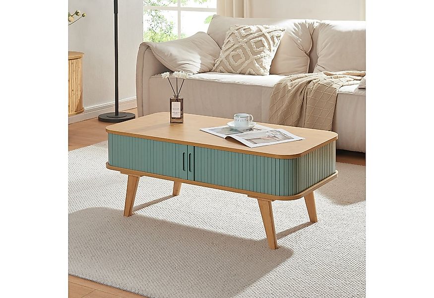 en.casa Couchtisch, »Tysvær« mit 2 Schiebetüren 100 x 50 x 40 cm Bambus/Bla günstig online kaufen