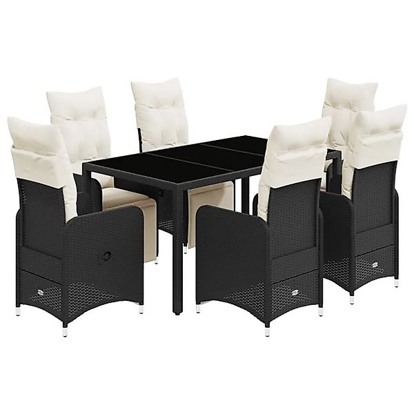 vidaXL 7-tlg Garten-Bistro-Set mit Kissen Schwarz Poly Rattan Modell 5 günstig online kaufen