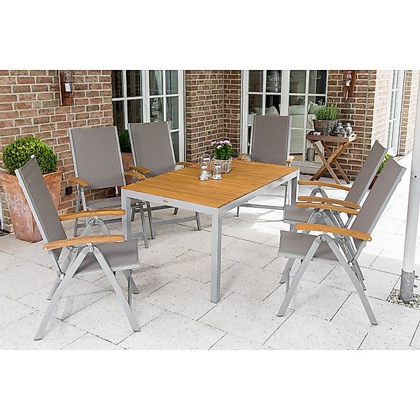 Gartenmöbel-Set Naxos 7-tlg. Grau inkl. Tisch 150 cm x 90 cm günstig online kaufen