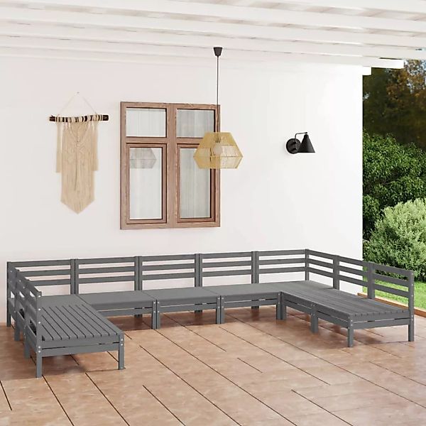 9-tlg. Garten-lounge-set Grau Massivholz Kiefer günstig online kaufen