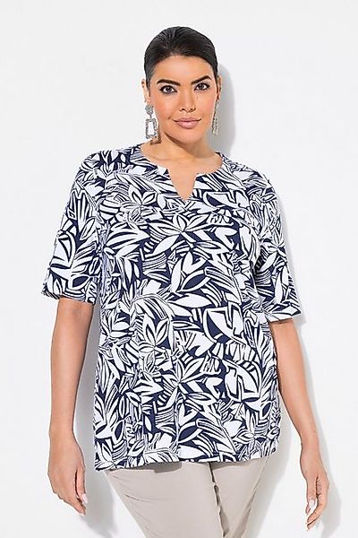 Ulla Popken T-Shirt T-Shirt Blätter A-Linie Tunika-Ausschnitt Halbarm günstig online kaufen