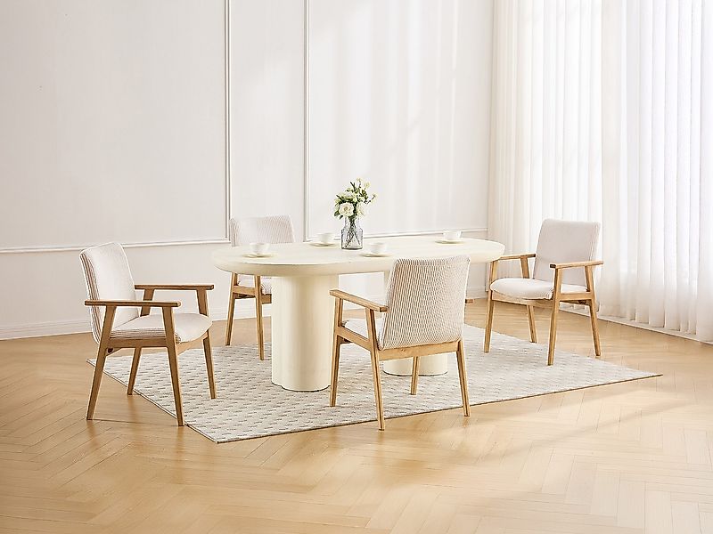 6er-Set Stühle mit Armlehnen - Cord & Kautschukholz - Creme - FILDON günstig online kaufen