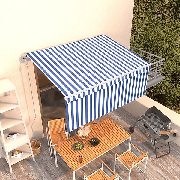 furnicato Markise Automatisch Einziehbar mit Volant 3x2,5 m Blau und Weiß günstig online kaufen