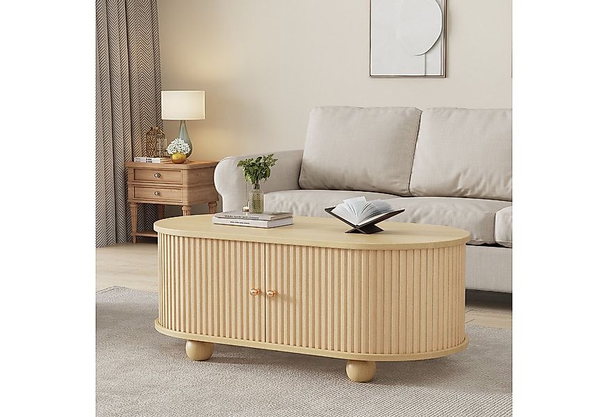 STILVORA Wohnzimmer-Set mit Schiebetüren,Ovaler Sofatisch Kaffeetisch mit K günstig online kaufen