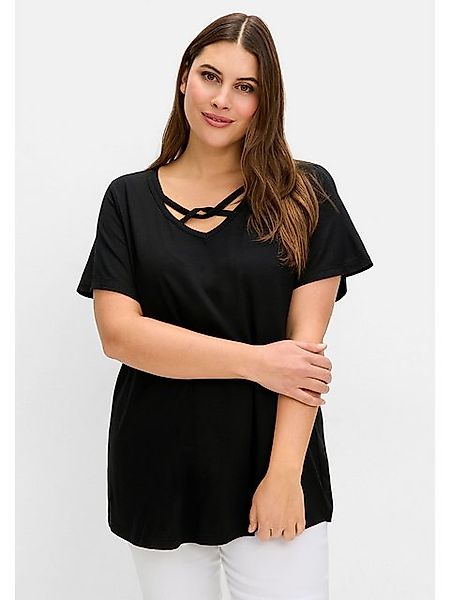 Sheego T-Shirt Große Größen mit verziertem V-Ausschnitt günstig online kaufen